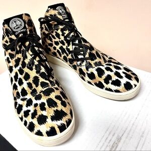 NFN Gourmet Ocelot Dieci II Cheetah Hi Top animal Print Sneakers womens size 10